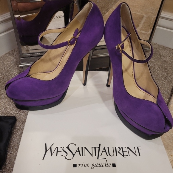 YVES SAINT LAUTENT (YSL) Tribute Pump, Kid Suede, Viola, Size 37 Women's - Picture 11 of 14